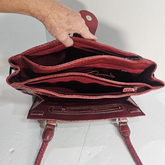 Western Accent Shoulder Bag Purse Red Faux Leather Alligator/Crocodile GUC - Picture 9 of 13